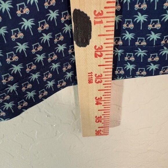 Rhoback Polo Shirt Mens 2XL Navy Performance Golf Palm Tree Golf Cart Print - Picture 7 of 7